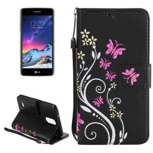 For LG K8 (2017) Painted Butterfly Pattern Horizontal Flip Leather Case with Holder & Card Slots & Wallet & Lanyard(Black)