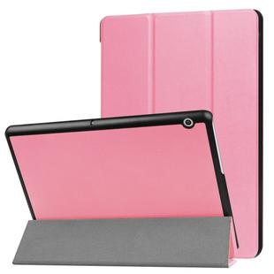 For Huawei  MediaPad T3 10 Custer Texture Horizontal Flip Leather Case with Three-folding Holder(Pink)