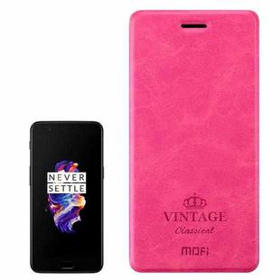 MOFI VINTAGE for OnePlus 5 Crazy Horse Texture Horizontal Flip Leather Case with Holder & Card Slot(Magenta)