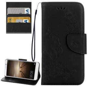 For Huawei  Mate 9 Butterflies Embossing Horizontal Flip Leather Case with Holder & Card Slots & Wallet & Lanyard (Black)