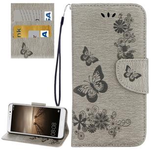 For Huawei  Mate 9 Butterflies Embossing Horizontal Flip Leather Case with Holder & Card Slots & Wallet & Lanyard (Grey)