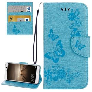 For Huawei  Mate 9 Butterflies Embossing Horizontal Flip Leather Case with Holder & Card Slots & Wallet & Lanyard (Blue)