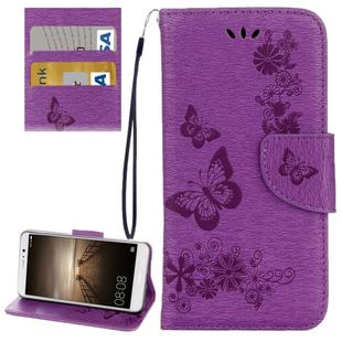For Huawei  Mate 9 Butterflies Embossing Horizontal Flip Leather Case with Holder & Card Slots & Wallet & Lanyard (Purple)
