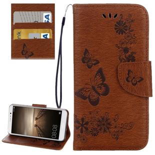 For Huawei  Mate 9 Butterflies Embossing Horizontal Flip Leather Case with Holder & Card Slots & Wallet & Lanyard (Brown)