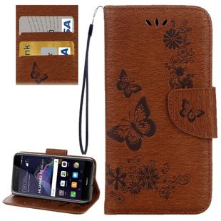 For Huawei P8 Lite (2017) Butterflies Embossing Horizontal Flip Leather Case with Holder & Card Slots & Wallet & Lanyard (Brown)