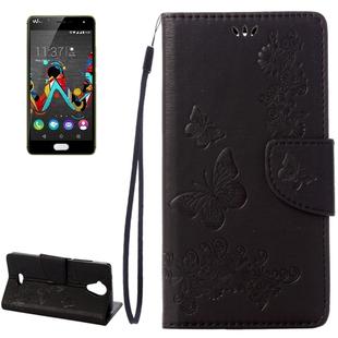 Pressed Flowers Butterfly Pattern Horizontal Flip Leather Case for Wiko U Feel Lite, with Magnetic Buckle & Holder & Card Slots & Wallet(Black)