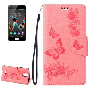 Pressed Flowers Butterfly Pattern Horizontal Flip Leather Case for Wiko U Feel Lite, with Magnetic Buckle & Holder & Card Slots & Wallet(Pink)