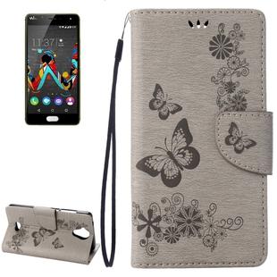Pressed Flowers Butterfly Pattern Horizontal Flip Leather Case for Wiko U Feel Lite, with Magnetic Buckle & Holder & Card Slots & Wallet(Grey)