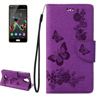 Pressed Flowers Butterfly Pattern Horizontal Flip Leather Case for Wiko U Feel Lite, with Magnetic Buckle & Holder & Card Slots & Wallet(Purple)