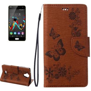 Pressed Flowers Butterfly Pattern Horizontal Flip Leather Case for Wiko U Feel Lite, with Magnetic Buckle & Holder & Card Slots & Wallet(Brown)