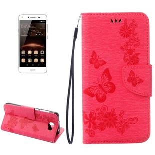 For Huawei  Y5II Pressed Flowers Butterfly pattern Horizontal Flip Leather Case with Magnetic Buckle & Holder & Card Slots & Wallet(Magenta)