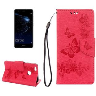 For Huawei  P10 Lite Butterflies Embossing Horizontal Flip Leather Case with Holder & Card Slots & Wallet & Lanyard (Red)
