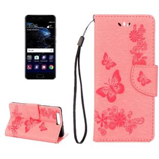 For Huawei  P10 Plus Butterflies Embossing Horizontal Flip Leather Case with Holder & Card Slots & Wallet & Lanyard(Pink)