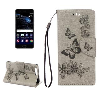 For Huawei  P10 Plus Butterflies Embossing Horizontal Flip Leather Case with Holder & Card Slots & Wallet & Lanyard(Grey)