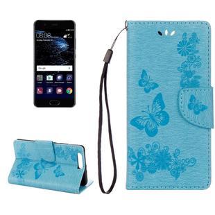 For Huawei  P10 Plus Butterflies Embossing Horizontal Flip Leather Case with Holder & Card Slots & Wallet & Lanyard(Blue)