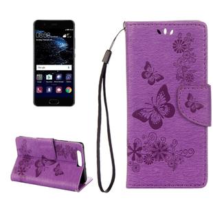 For Huawei  P10 Plus Butterflies Embossing Horizontal Flip Leather Case with Holder & Card Slots & Wallet & Lanyard(Purple)