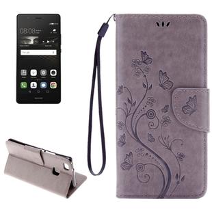 For Huawei  P9 Lite Butterflies Embossing Horizontal Flip Leather Case with Holder & Card Slots & Wallet & Lanyard(Grey)