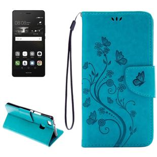 For Huawei  P9 Lite Butterflies Embossing Horizontal Flip Leather Case with Holder & Card Slots & Wallet & Lanyard(Blue)