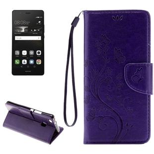 For Huawei  P9 Lite Butterflies Embossing Horizontal Flip Leather Case with Holder & Card Slots & Wallet & Lanyard(Purple)