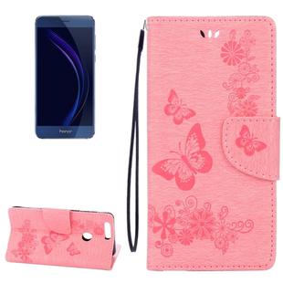 For Huawei  Honor 8 Butterflies Embossing Horizontal Flip Leather Case with Holder & Card Slots & Wallet & Lanyard(Pink)