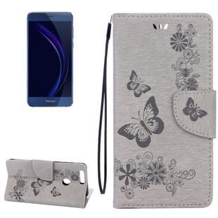 For Huawei  Honor 8 Butterflies Embossing Horizontal Flip Leather Case with Holder & Card Slots & Wallet & Lanyard(Grey)