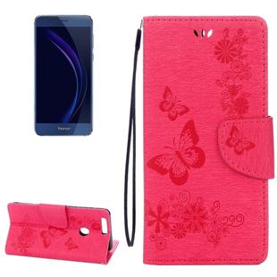 For Huawei  Honor 8 Butterflies Embossing Horizontal Flip Leather Case with Holder & Card Slots & Wallet & Lanyard(Magenta)