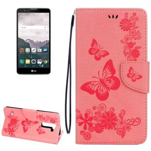 For LG Stylo 2 / LS775 Butterflies Embossing Horizontal Flip Leather Case with Holder & Card Slots & Wallet & Lanyard(Pink)