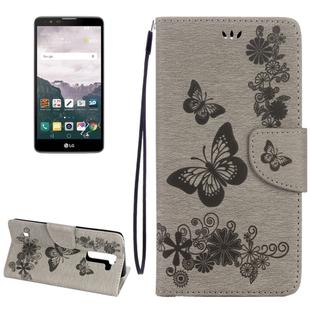 For LG Stylo 2 / LS775 Butterflies Embossing Horizontal Flip Leather Case with Holder & Card Slots & Wallet & Lanyard(Grey)