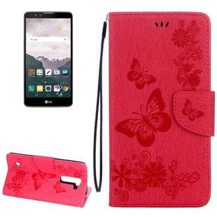 For LG Stylo 2 / LS775 Butterflies Embossing Horizontal Flip Leather Case with Holder & Card Slots & Wallet & Lanyard(Magenta)