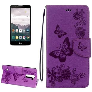 For LG Stylo 2 / LS775 Butterflies Embossing Horizontal Flip Leather Case with Holder & Card Slots & Wallet & Lanyard(Purple)