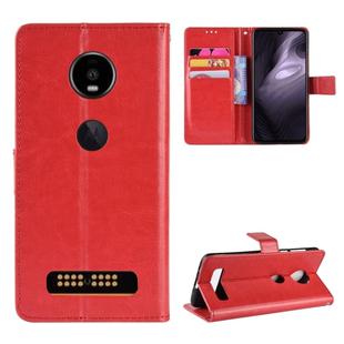 Retro Crazy Horse Texture Horizontal Flip Leather Case for Motorola Moto Z4 Play, with Holder & Card Slots & Wallet & Lanyard (Red)