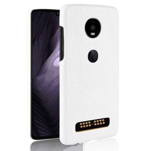 Shockproof Crocodile Texture PC + PU Case for Motorola Moto Z4 Play (White)