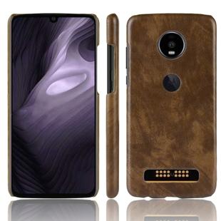 Shockproof Litchi Texture PC + PU Case for Motorola Moto Z4 Play (Brown)