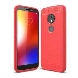For Motorola Moto E5 Play Brushed Texture Carbon Fiber Shockproof TPU Protective Back Case(Red)