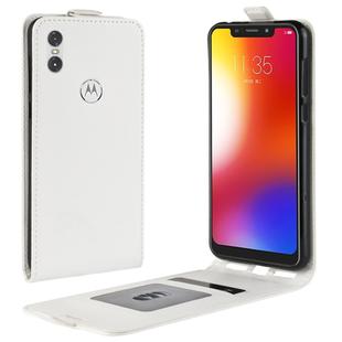 R64 Texture Single Fold Vertical Flip Leather Case for Motorola One (P30 Play), with Card Slots & Wallet(White)