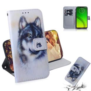 White Wolf Pattern Coloured Drawing Horizontal Flip Leather Case for Motorola Moto G7 Power, with Holder & Card Slots & Wallet