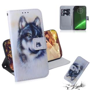 White Wolf Pattern Coloured Drawing Horizontal Flip Leather Case for Motorola Moto G7 / Moto G7 Plus, with Holder & Card Slots & Wallet