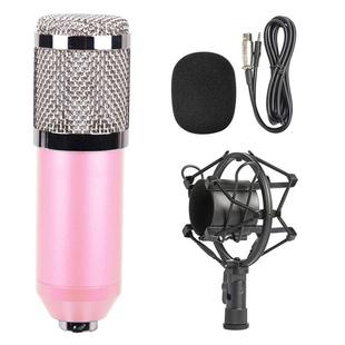 BM-800 3.5mm Studio Recording Wired Condenser Sound Microphone with Shock Mount, Compatible with PC / Mac for Live Broadcast Show, KTV, etc.(Pink)