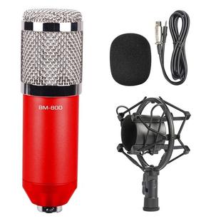 BM-800 3.5mm Studio Recording Wired Condenser Sound Microphone with Shock Mount, Compatible with PC / Mac for Live Broadcast Show, KTV, etc.(Red)