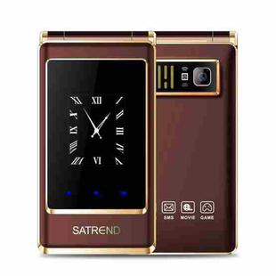 SATREND A15-M Dual-screen Flip Elder Phone, 3.0 inch + 1.77 inch, MTK6261D, Support FM, Network: 2G, Big Keys, Dual SIM(Coffee)