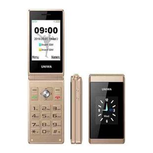 UNIWA X28 Dual-screen Flip Phone, 2.8 inch + 1.77 inch, MT6261D, Support Bluetooth, FM, SOS, GSM, Dual SIM(Gold)