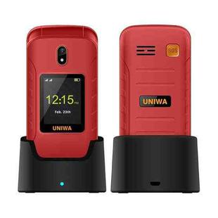 UNIWA V909T Flip Phone, 2.8 inch + 1.77 inch, UNISOC Tiger T107, Support Bluetooth, FM, Network: 4G, SOS, with Charge Dock Base(Red)