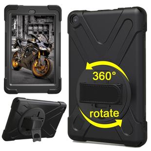 For Amazon Fire HD 8 inch (2017) 360 Degree Rotation PC + Silicone Protective Case with Holder & Hand-strap (Black)