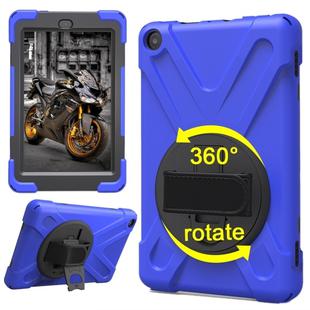 For Amazon Fire HD 8 inch (2017) 360 Degree Rotation PC + Silicone Protective Case with Holder & Hand-strap (Dark Blue)