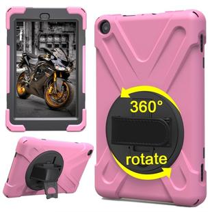 For Amazon Fire HD 8 inch (2017) 360 Degree Rotation PC + Silicone Protective Case with Holder & Hand-strap (Pink)