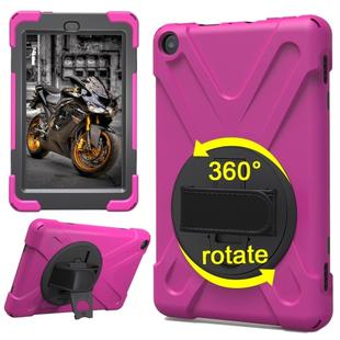 For Amazon Fire HD 8 inch (2017) 360 Degree Rotation PC + Silicone Protective Case with Holder & Hand-strap (Magenta)