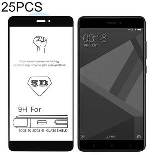 25 PCS 9H 5D Full Coverage Silk Printed Screen Protector Tempered Glass for Xiaomi Redmi Note 4X