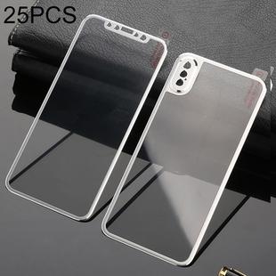 For iPhone XS Max 25pcs Titanium Alloy Edge Full Coverage Front + Back Tempered Glass Screen Protector (Silver)