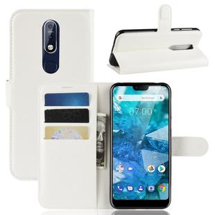 Litchi Texture Horizontal Flip Leather Case for Nokia 7.1, with Wallet & Holder & Card Slots (White)