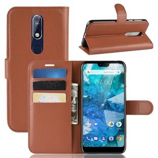 Litchi Texture Horizontal Flip Leather Case for Nokia 7.1, with Wallet & Holder & Card Slots (Brown)